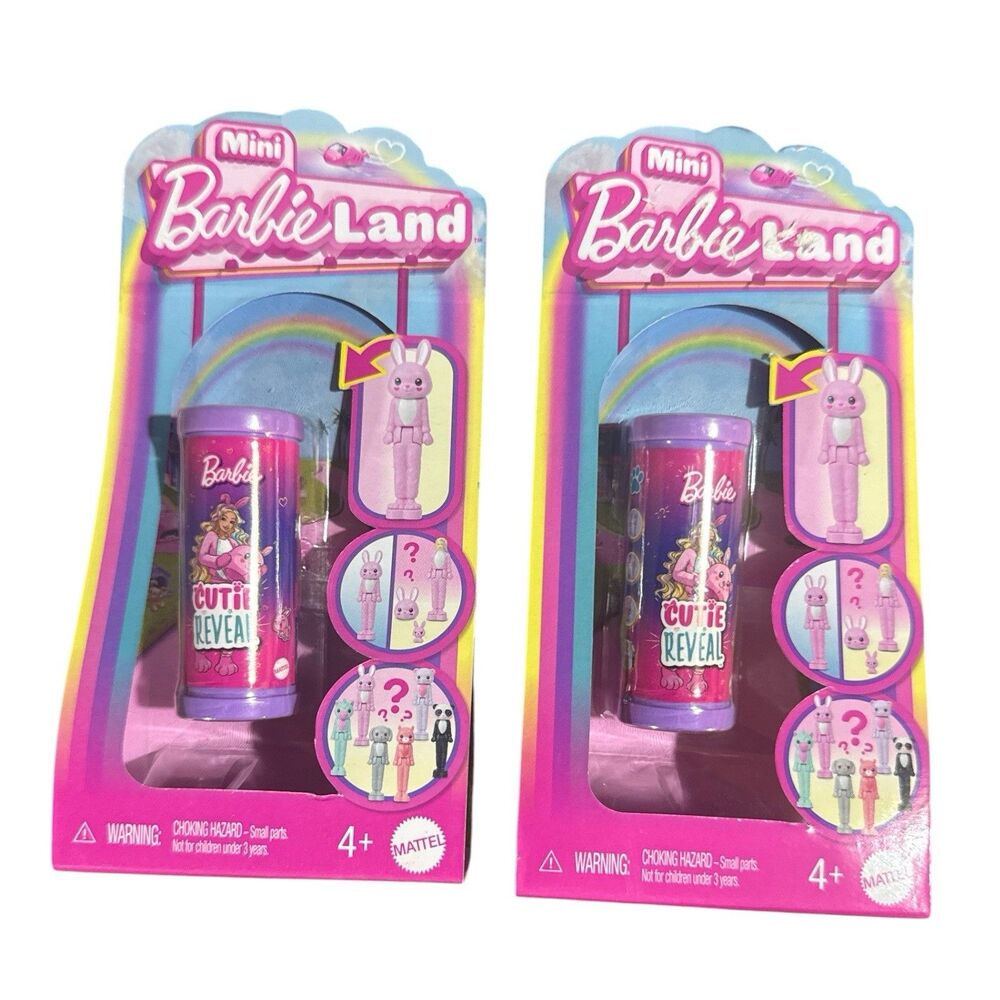 Mini Barbie Land Cutie Reveal Lot 2 Sealed Pink Bunny Gray Puppy Mattel